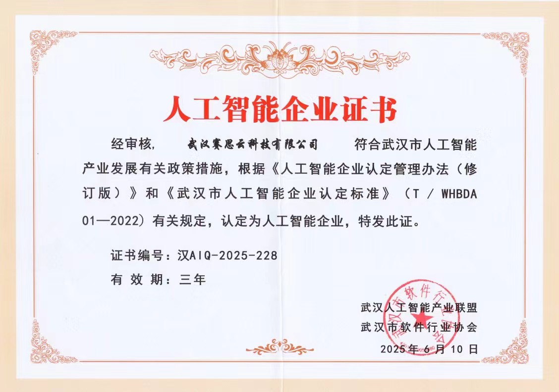 喜报 | 武汉赛思云科技有限公司通过武汉市人工智能企业认定！